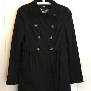 H & M black cotton twill coat size 6